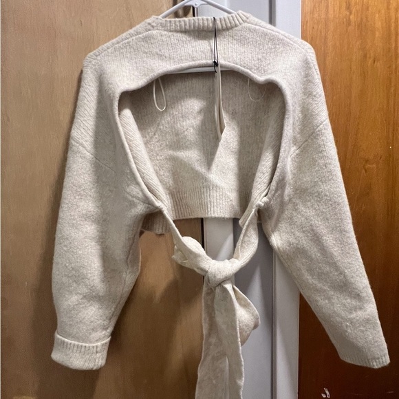 Zara Crop Long Sleeve Open Tie Back Sweater - Picture 2 of 3